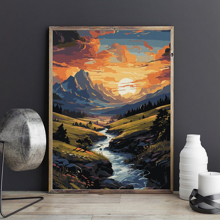 Apus în munți (Mountains sunset) - Pictură pe numere - Pictorul Fericit