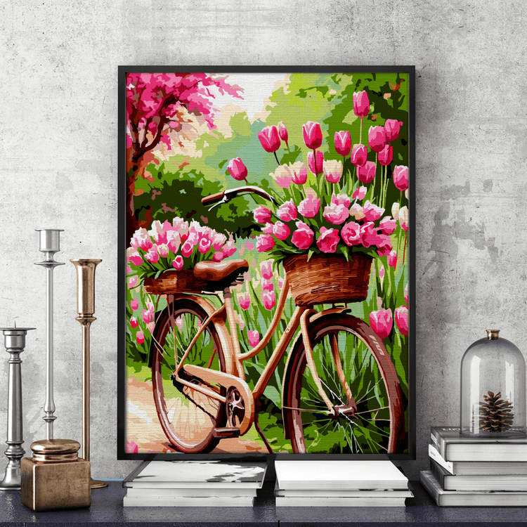 Bicicletă cu flori - Pictură pe numere - Pictorul Fericit