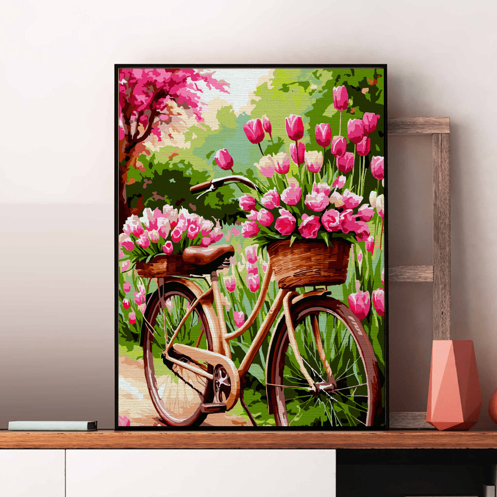Bicicletă cu flori - Pictură pe numere - Pictorul Fericit