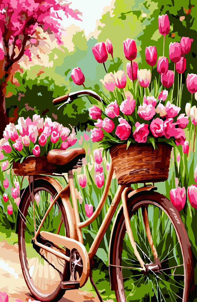 Bicicletă cu flori - Pictură pe numere - Pictorul Fericit