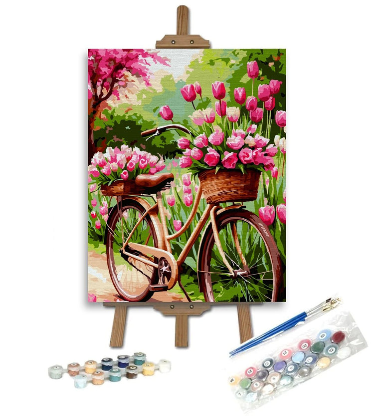 Bicicletă cu flori - Pictură pe numere - Pictorul Fericit