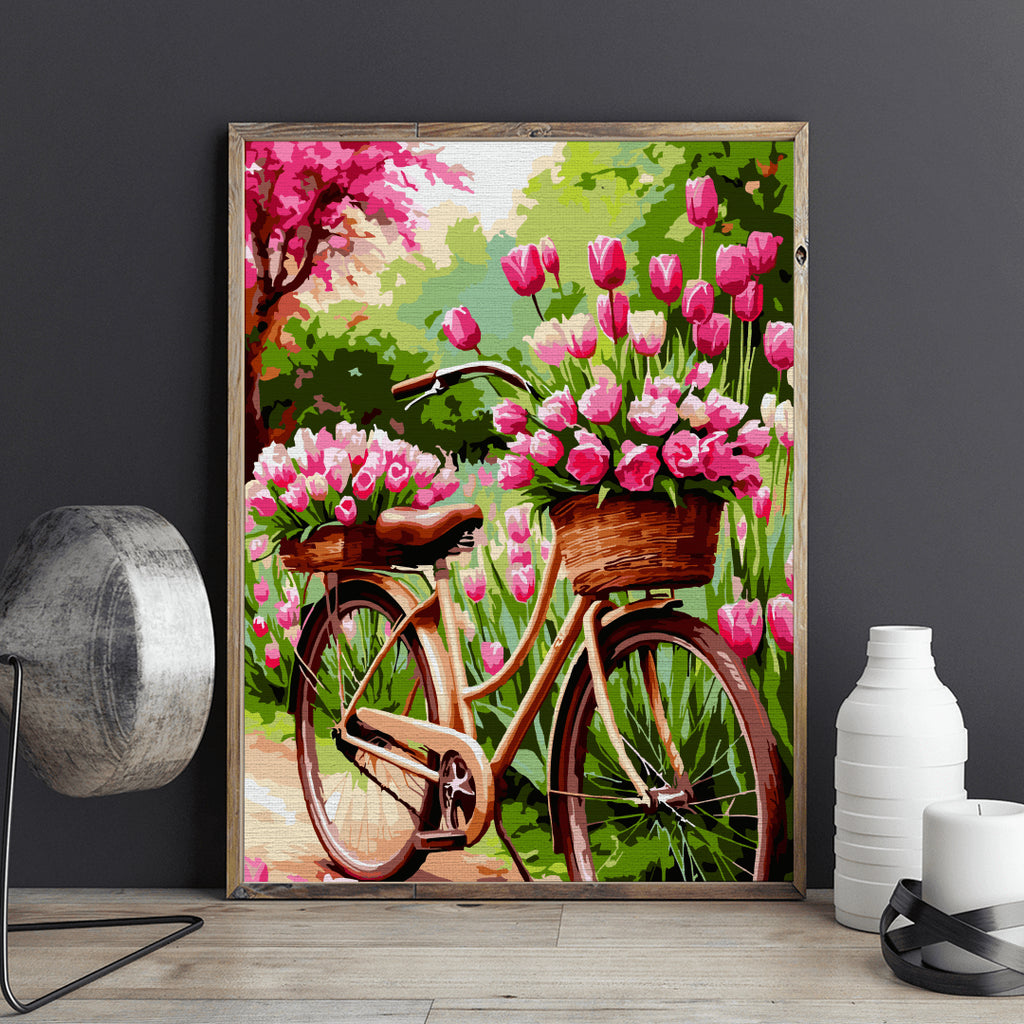 Bicicletă cu flori - Pictură pe numere - Pictorul Fericit