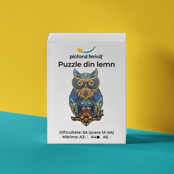 Bufniță serioasă - Puzzle din lemn - Pictorul Fericit