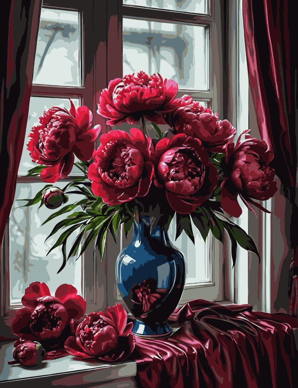 Bujori pe ceață (Misty Peonies) - Pictură pe numere - Pictorul Fericit
