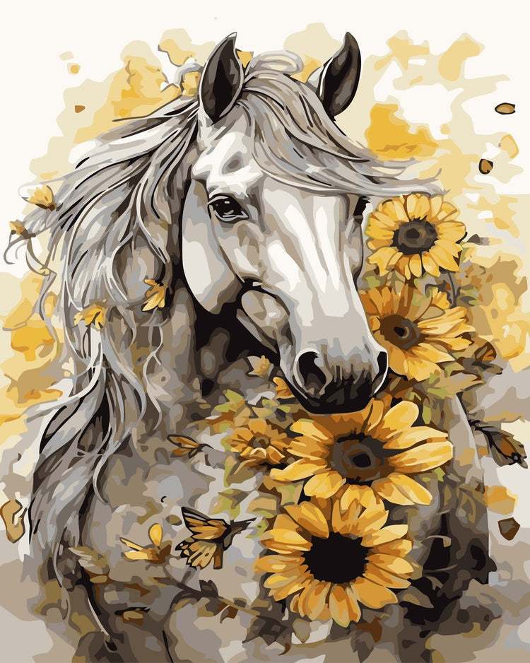 Cal Albino (White albino horse) - Pictură pe numere - Pictorul Fericit