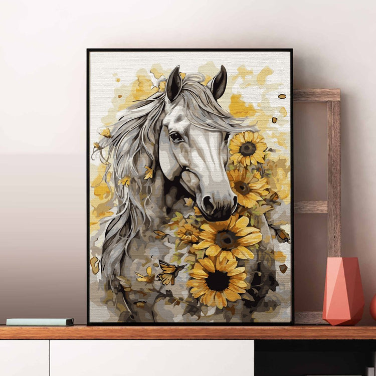 Cal Albino (White albino horse) - Pictură pe numere - Pictorul Fericit