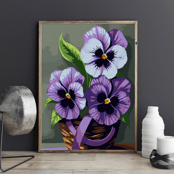 Coș de panseluțe - Pictură pe numere - Pictorul Fericit