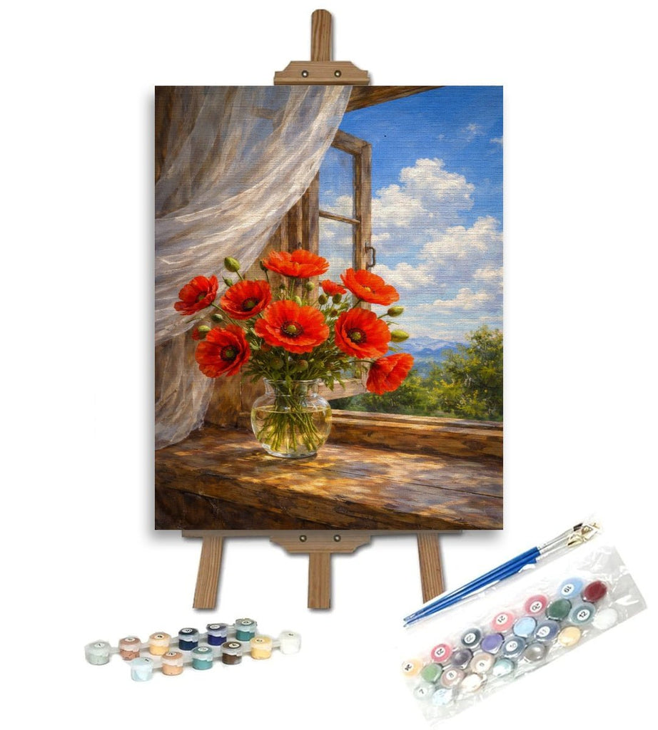 Fereastra cu maci - Pictură pe numere - Pictorul Fericit