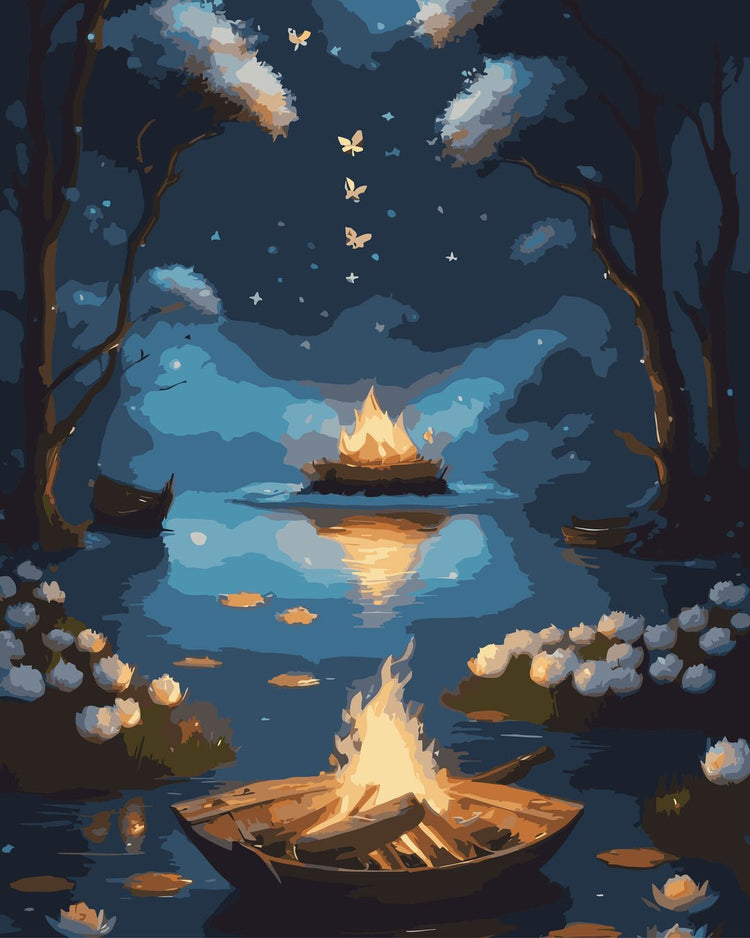 Foc de tabără (Campfire) - Pictură pe numere - Pictorul Fericit