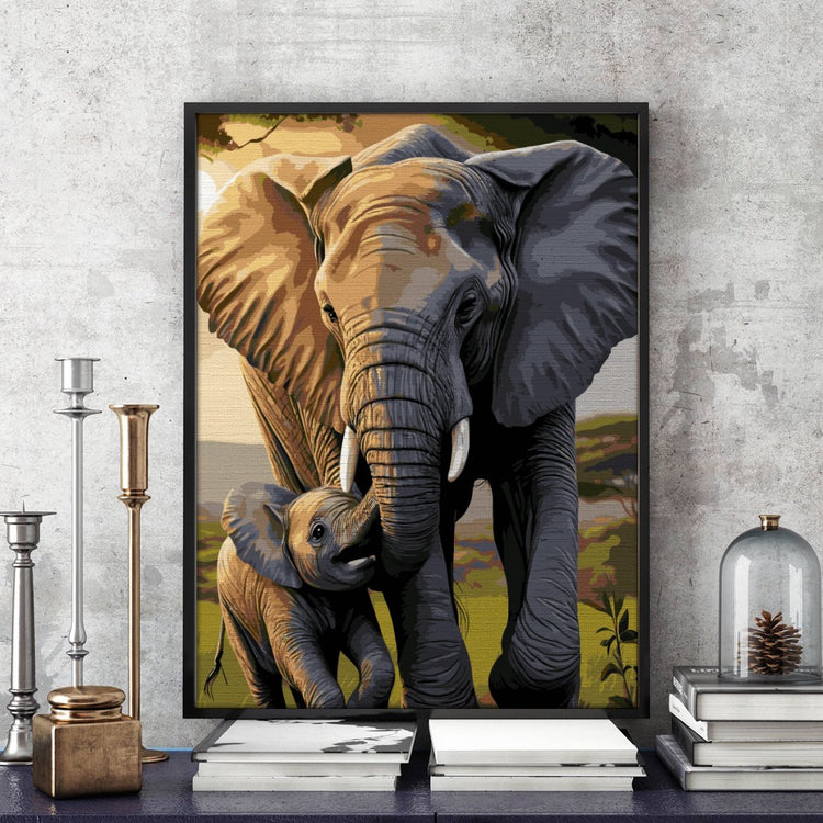Joaca elefanților (Elephants playtime) - Pictură pe numere - Pictorul Fericit
