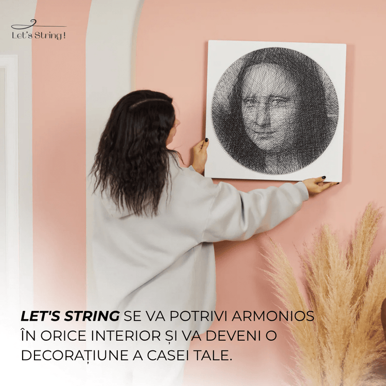 Kit creativ tablou personalizat, din ață, Let’s String, cu aplicație și ghid vocal - Pictorul Fericit