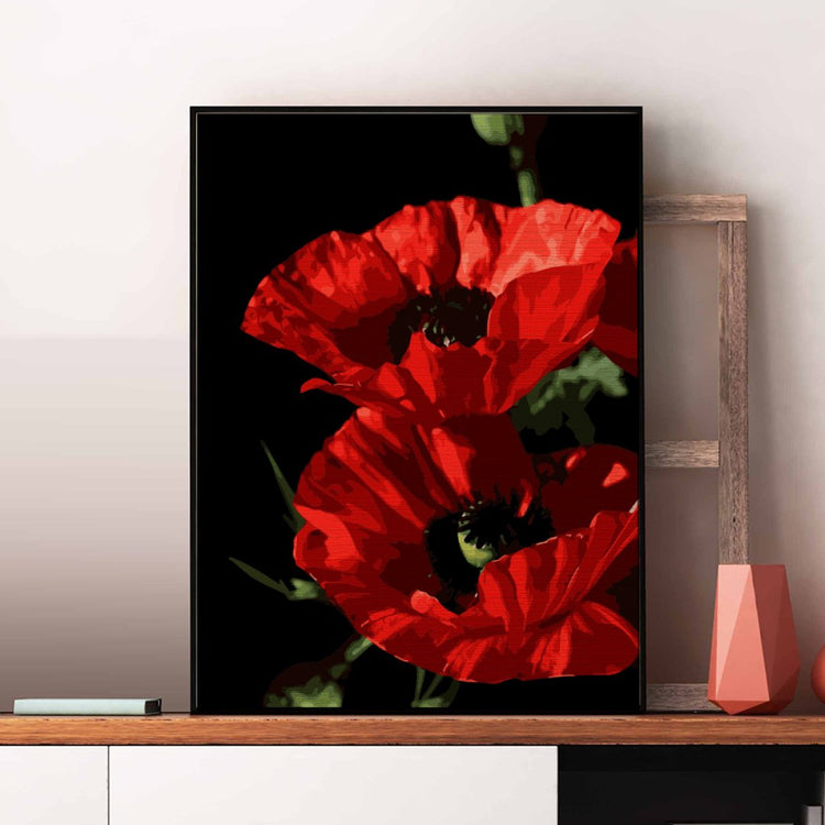 Maci roșii (The red poppies) - Pictură pe numere - Pictorul Fericit