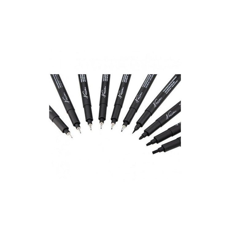 Set 10 fineliners Nassau Fine Art, vârf subțire diferite grosimi, uscare rapidă, culoare neagră - Pictorul Fericit