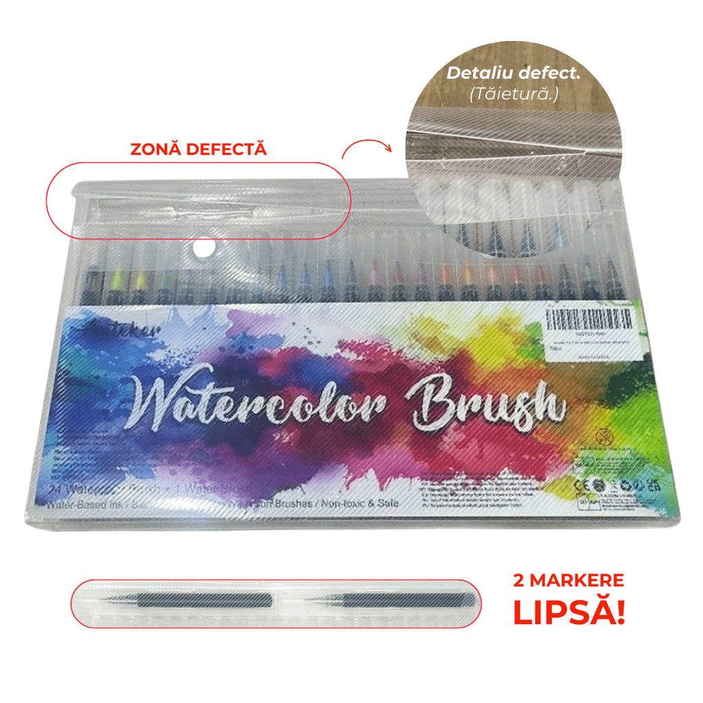 Set 22+1, marker cu vârf tip pensulă Amteker și pensulă cu rezervor de apă OUTLET - Pictorul Fericit
