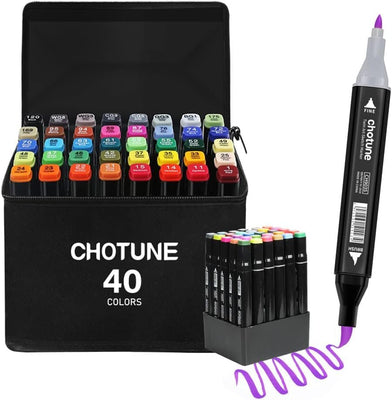 Set 40 markere netoxice Chotune, două capete, vârf subțire - Pictorul Fericit