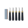Set 5 dălți inox pentru linogravură, mărimi diferite (piatră de ascuțit inclusă) RGM