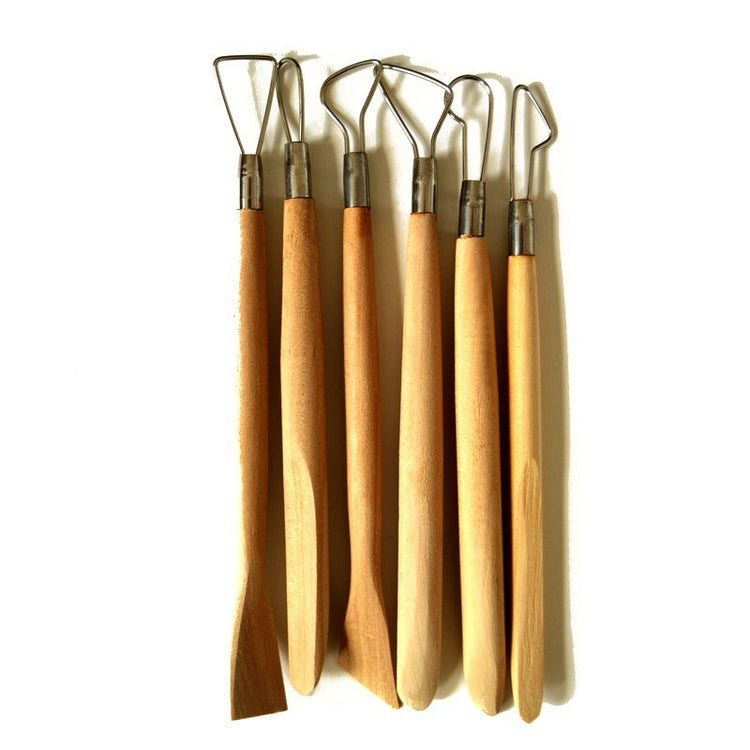 Set 6 accesorii de sculptare și modelare, ebosoare și degrosoare, Atelier, mâner lemn - Pictorul Fericit