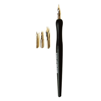 Set caligrafie Atelier, toc + 4 penițe diferite mărimi, corp negru ergonomic - Pictorul Fericit