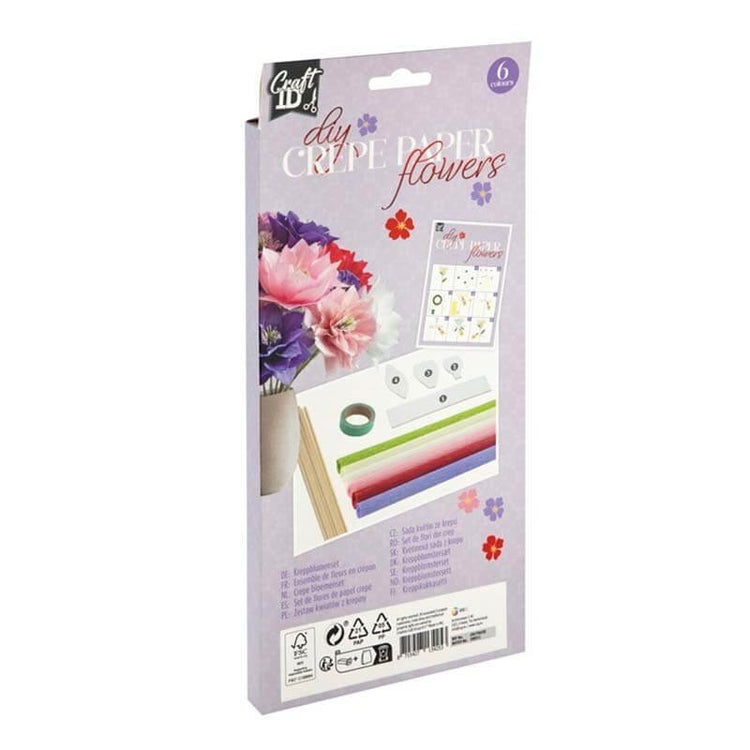 Set creativ Craft ID, confecționare flori din hârtie creponată, 6 culori, 20x25 cm - Pictorul Fericit
