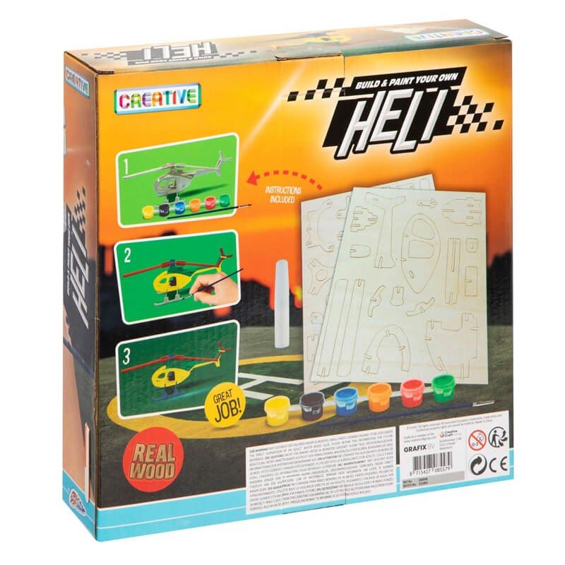 Set creativ de asamblare și pictare elicopter, din lemn, 5+, Grafix - Pictorul Fericit