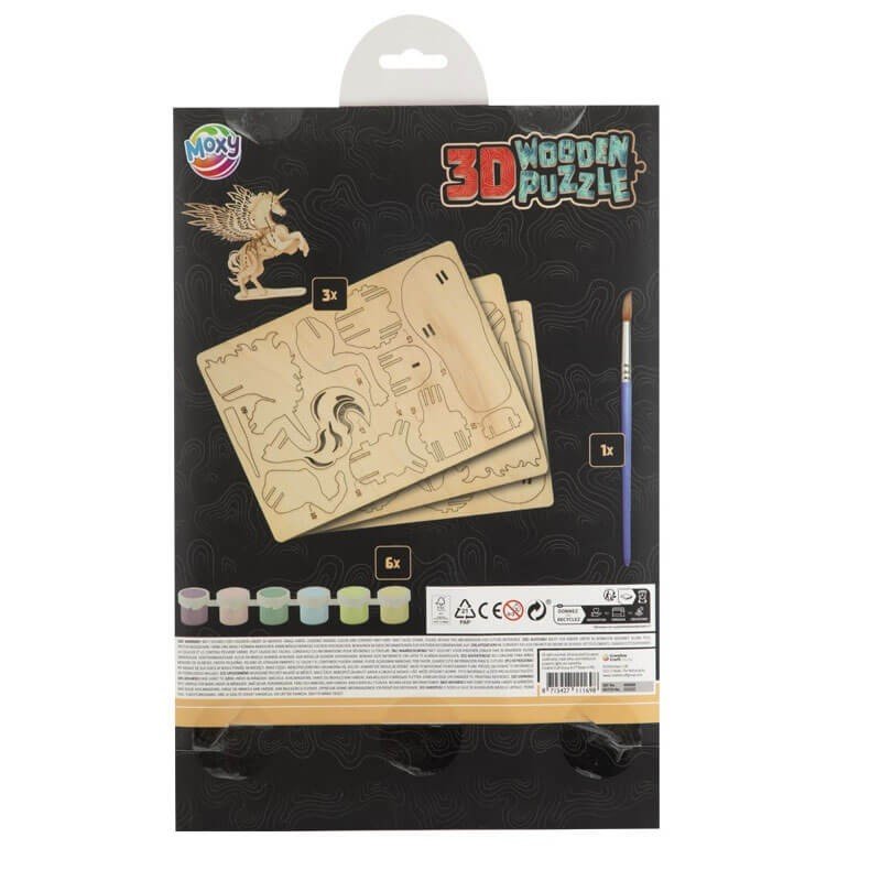 Set creativ puzzle 3D din lemn, asamblează și pictează unicornul, 7+, Grafix - Pictorul Fericit