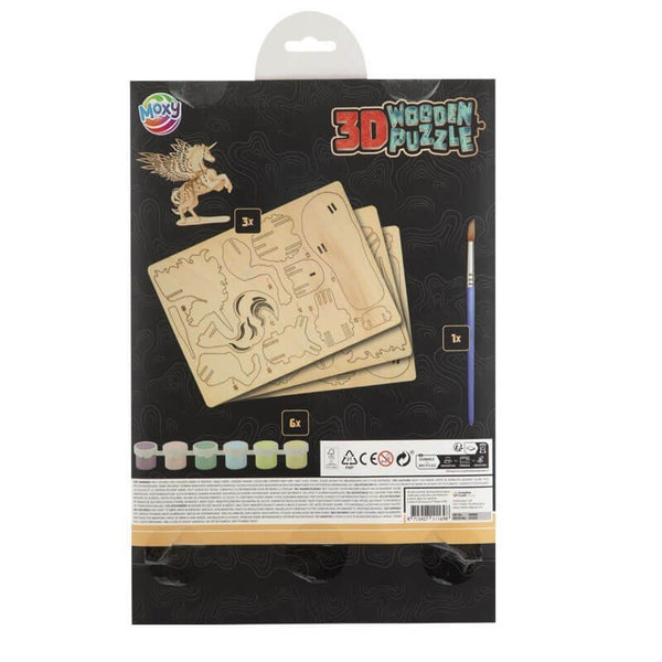Set creativ puzzle 3D din lemn, asamblează și pictează unicornul, 7+, Grafix - Pictorul Fericit