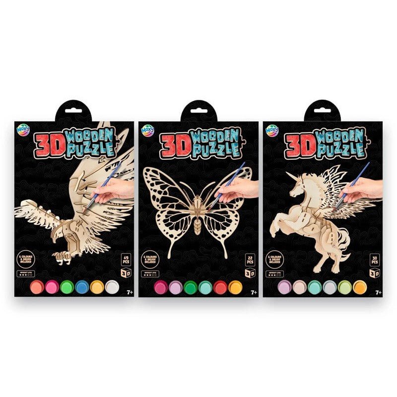 Set creativ puzzle 3D din lemn, asamblează și pictează unicornul, 7+, Grafix - Pictorul Fericit