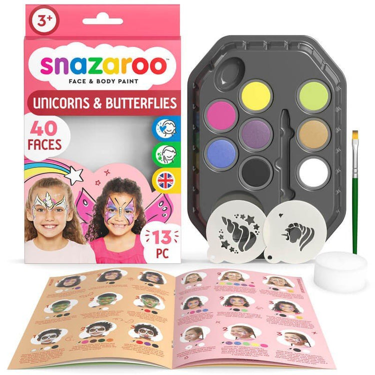 Set de pictură pentru față Snazaroo, pentru fete, model unicorn și fluture, 3 ani+ - Pictorul Fericit