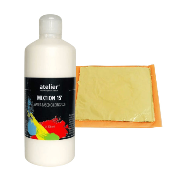 Set poleire - 500 bucăți foiță de aur Schlagmetal+500 ml mixtion Atelier - Pictorul Fericit