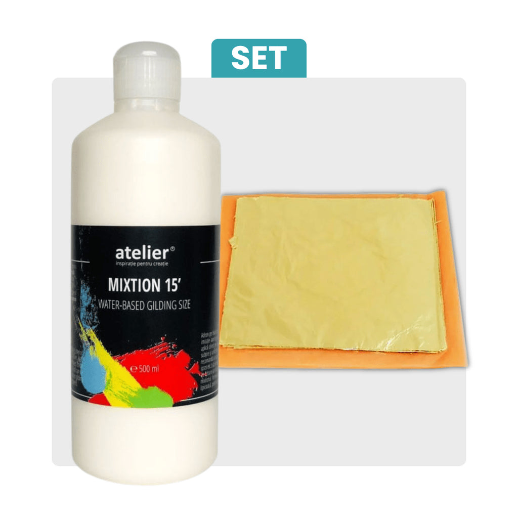 Set poleire - 500 bucăți foiță de aur Schlagmetal+500 ml mixtion Atelier - Pictorul Fericit