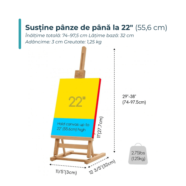 Șevalet de masă lemn de fag premium, bază H, pliabil, culoare natur 32x29.5x74 cm, Meeden - Pictorul Fericit