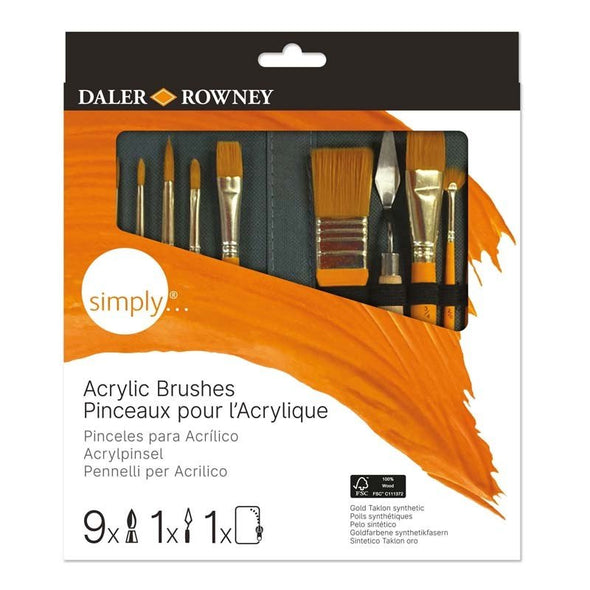 Trusă de 10 accesorii, pensule si cuțit de pictură în penar, Simply Daler Rowney - Pictorul Fericit