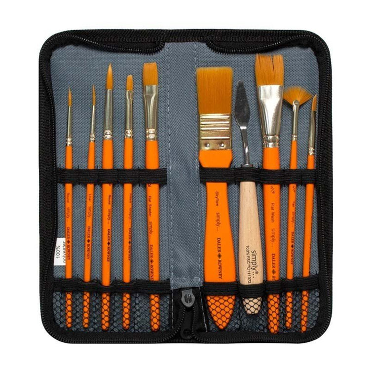 Trusă de 10 accesorii, pensule si cuțit de pictură în penar, Simply Daler Rowney - Pictorul Fericit