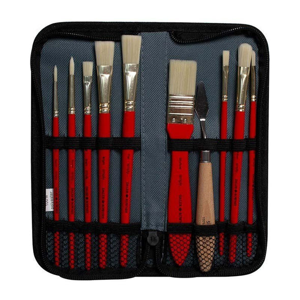 Trusă de 10 accesorii pentru pictură (pensule+cuțit), etui inclus, Oil Simply Daler Rowney - Pictorul Fericit