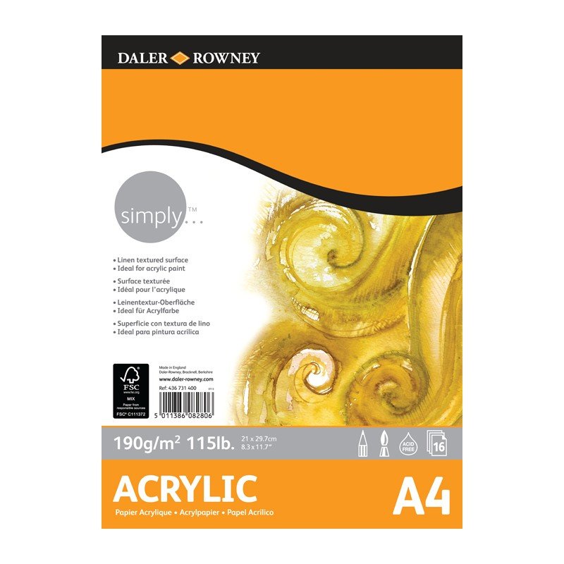 Bloc Acrilic, Celuloza 190 G/mp, A3 Si A4 Simply Daler Rowney