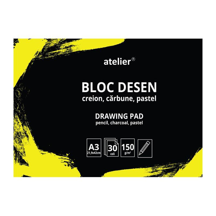 Bloc de desen, 30 de file, hârtie din celuloză, dimensiuni: 14.8 x 21 cm, 29.7 x 21 cm, grosime 150 g/mp, Atelier - Pictorul Fericit