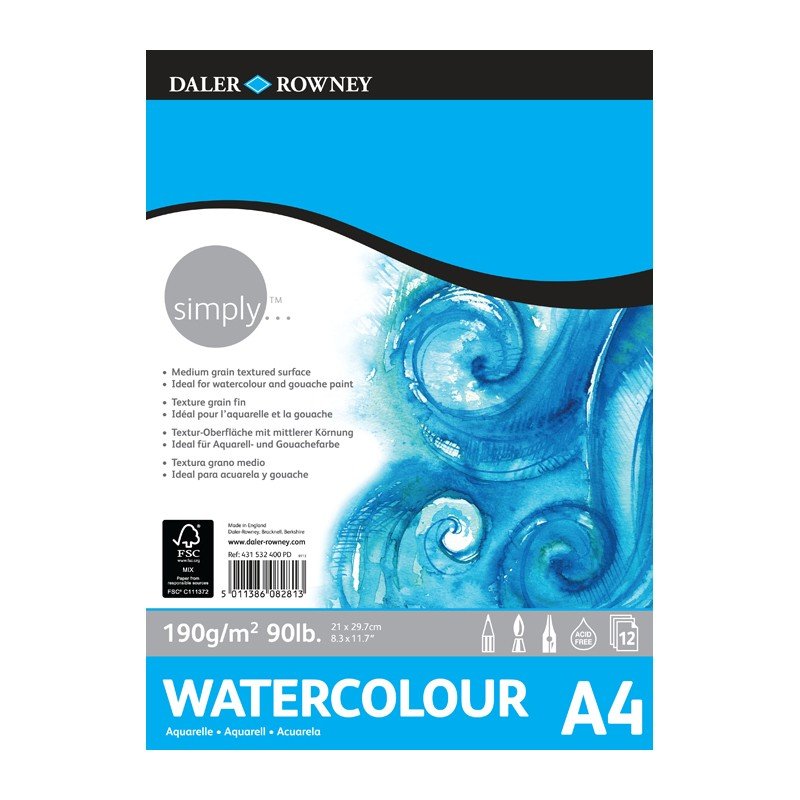 Bloc Desen Acuarela, 190 G/mp, A3, A4 Simply Daler Rowney