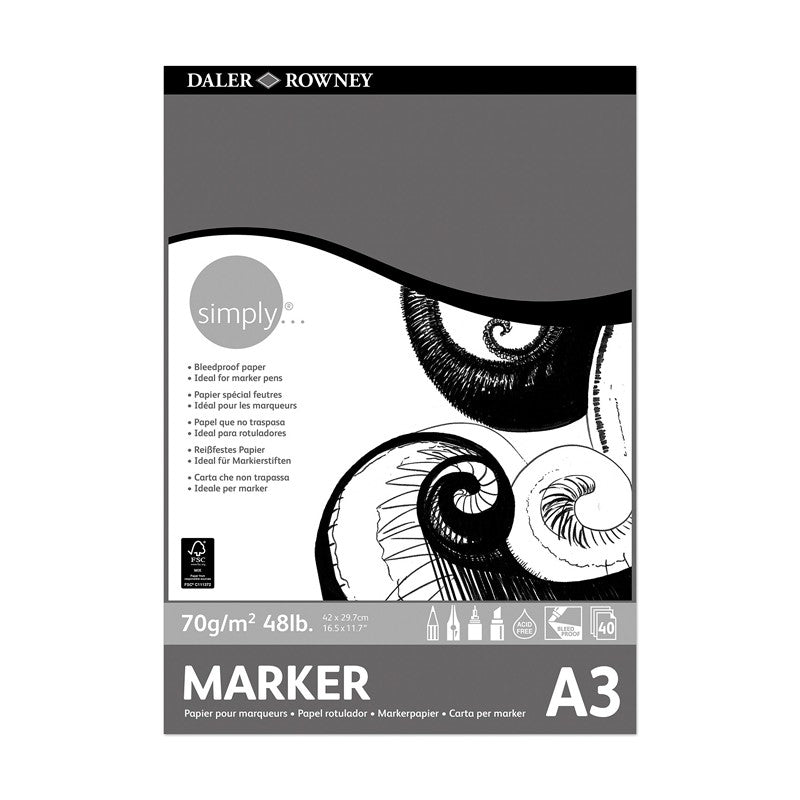 Bloc Desen Pentru Marker, 40 De File, 70 G/mp, A3, Simply Daler Rowney