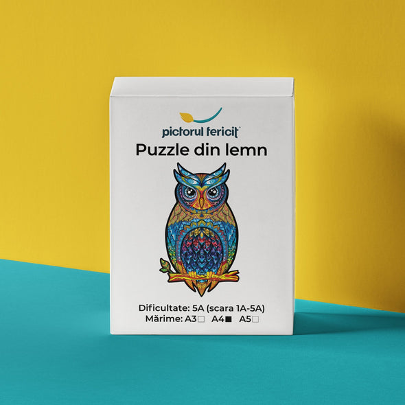 Bufniță serioasă - Puzzle din lemn - Pictorul Fericit