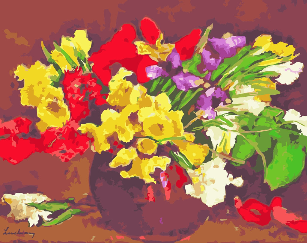 Colorful vase with flowers (Flori de primăvară) - Pictură pe numere - Pictorul Fericit