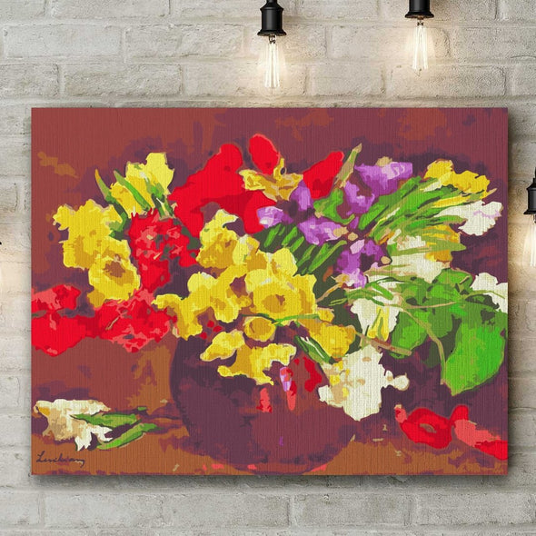 Colorful vase with flowers (Flori de primăvară) - Pictură pe numere - Pictorul Fericit