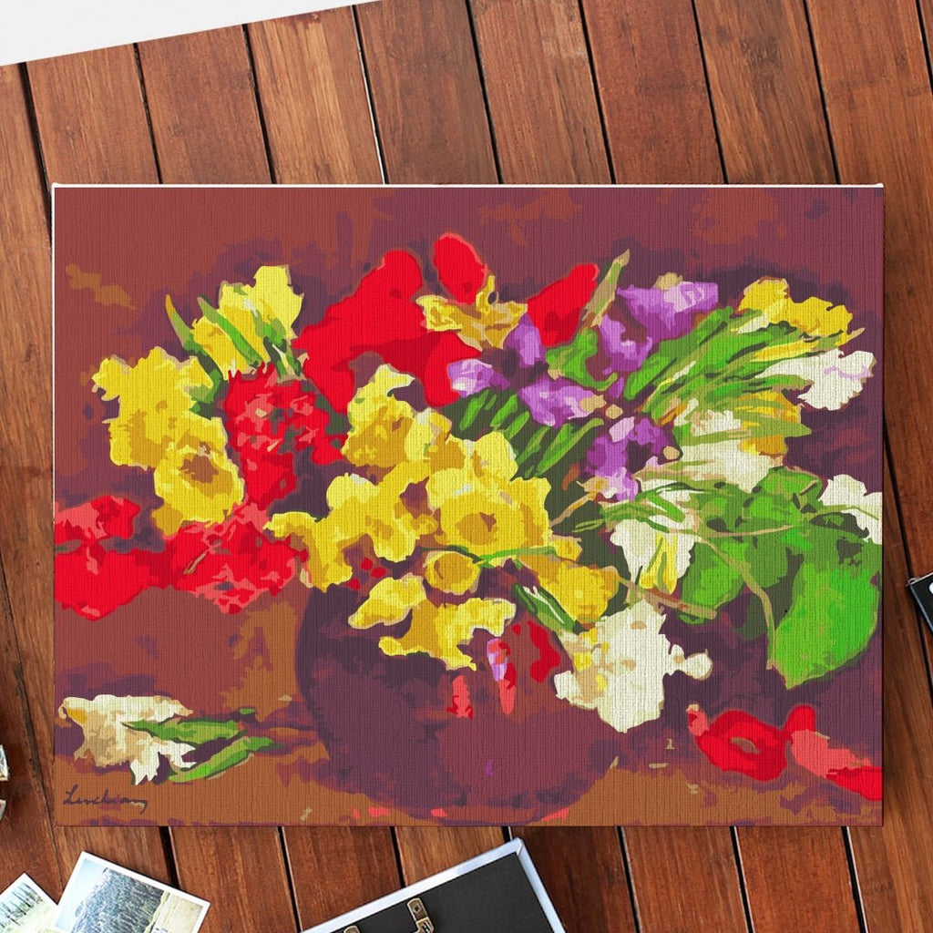 Colorful vase with flowers (Flori de primăvară) - Pictură pe numere - Pictorul Fericit