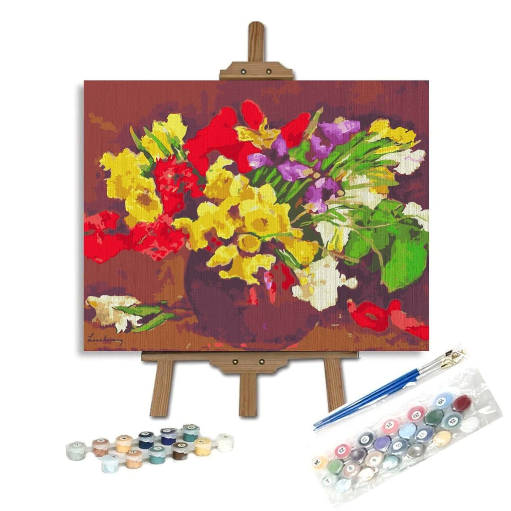 Colorful vase with flowers (Flori de primăvară) - Pictură pe numere - Pictorul Fericit