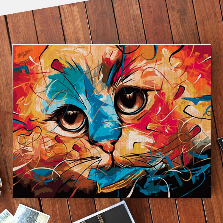 Coloured cat - Pictură pe numere - Pictorul Fericit