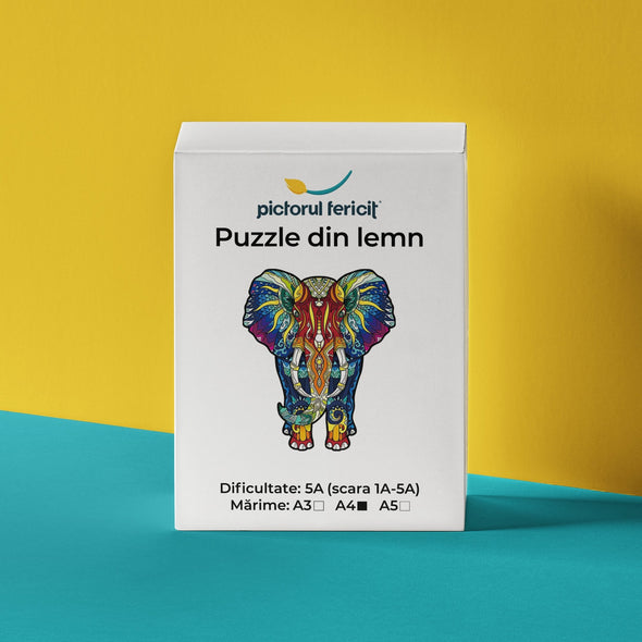 Elefantul talisman - Puzzle din lemn - Pictorul Fericit