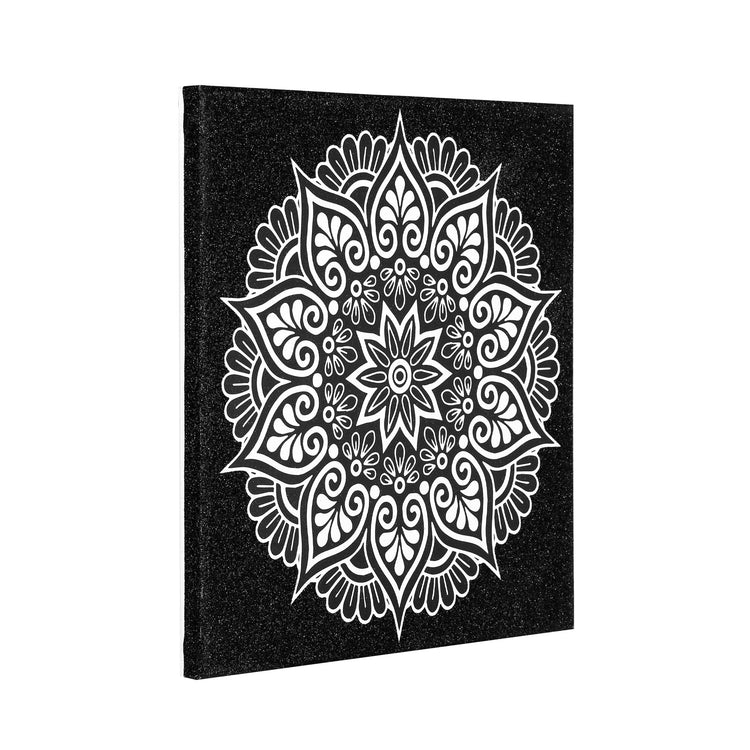 Pictură mandala, pânza neagră cu sclipici, model floare, 30x30 cm, Pictorul Fericit - Pictorul Fericit