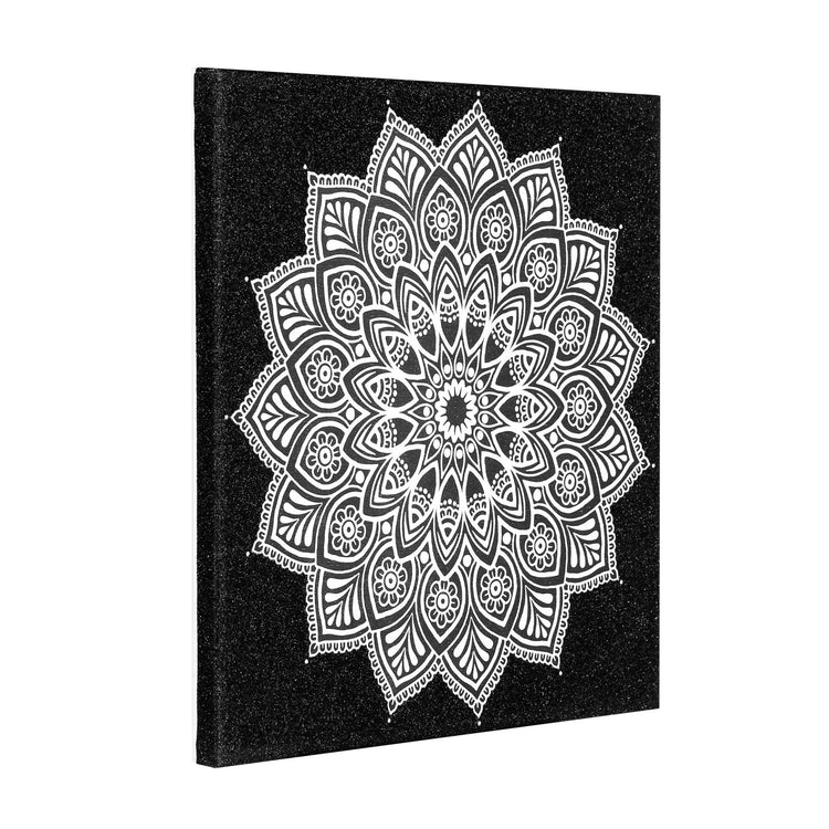 Pictură mandala, pânza neagră cu sclipici, model stea, 30x30 cm, Pictorul Fericit - Pictorul Fericit