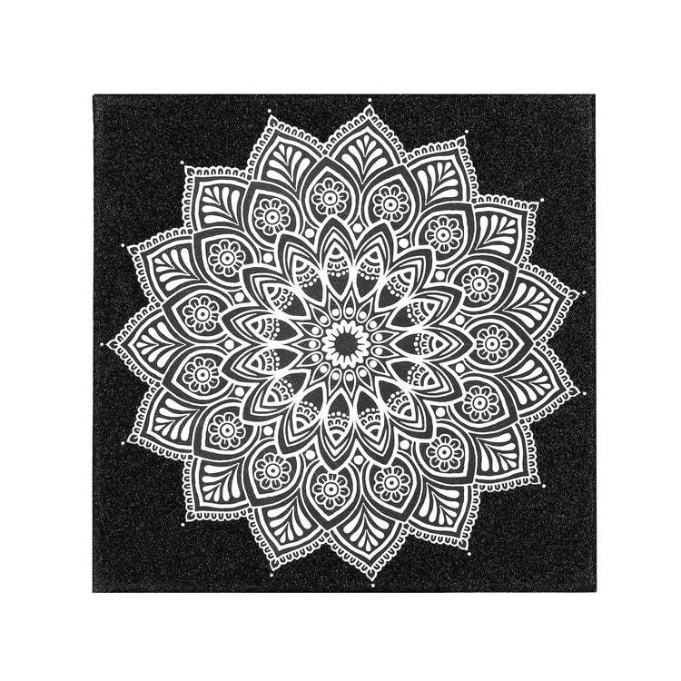 Pictură mandala, pânza neagră cu sclipici, model stea, 30x30 cm, Pictorul Fericit - Pictorul Fericit