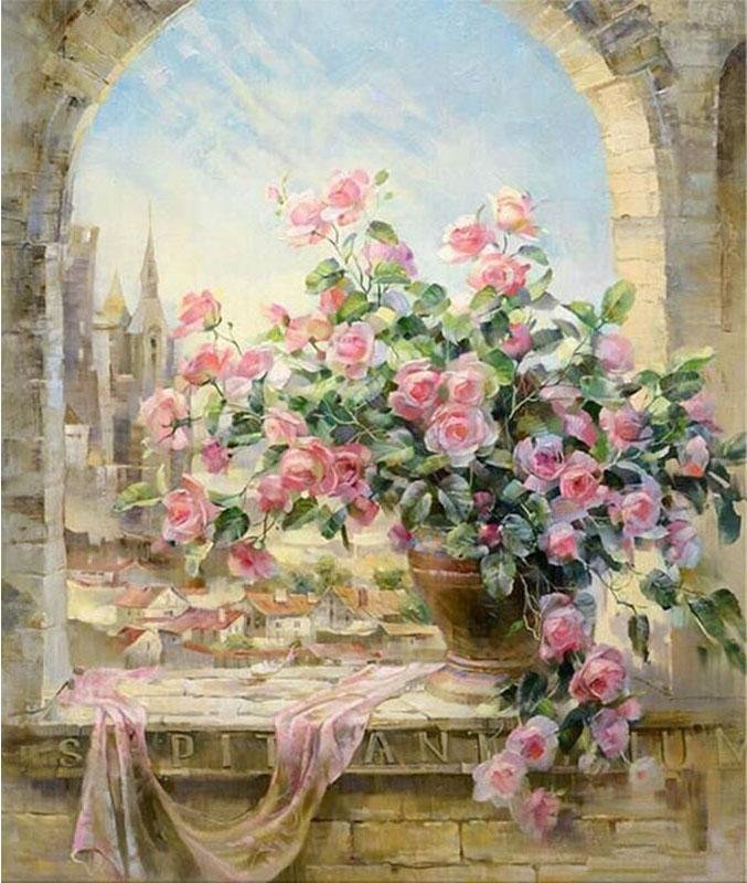Pink Roses - Pictură pe numere - Pictorul Fericit