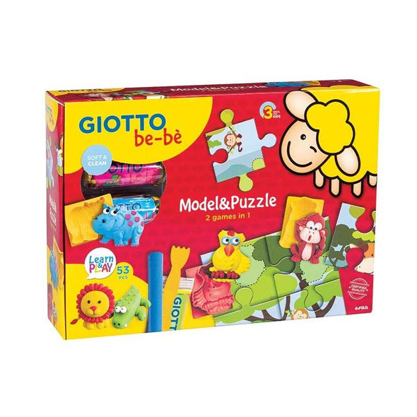 Puzzle 2 în 1 cu plastilină, netoxică și testată dermatologic plus accesorii, pentru copii 3 ani+, Giotto Be-be - Pictorul Fericit